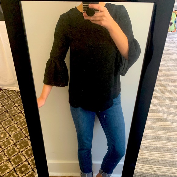 Who What Wear Sheer Black Bell Sleeve Blouse - Picture 6 of 8